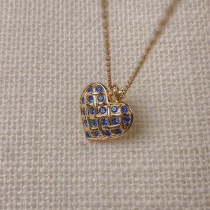 Vintage Avon 20" Birthstone Heart September Blue Rhinestone Gold Chain Necklace